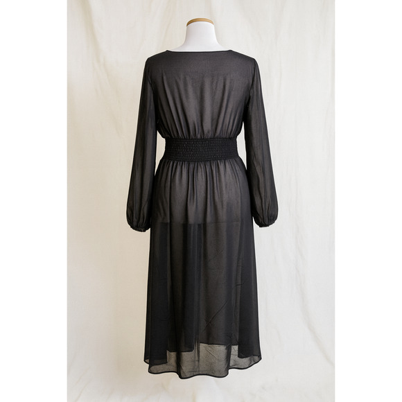 Black Sheer Overdress S  Gothic Boho Romantic Witchy Grunge Y2K Festival Dress - Picture 2 of 8